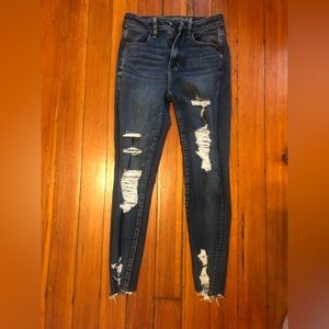 American Eagle Super stretch destroyed dark wash jeans